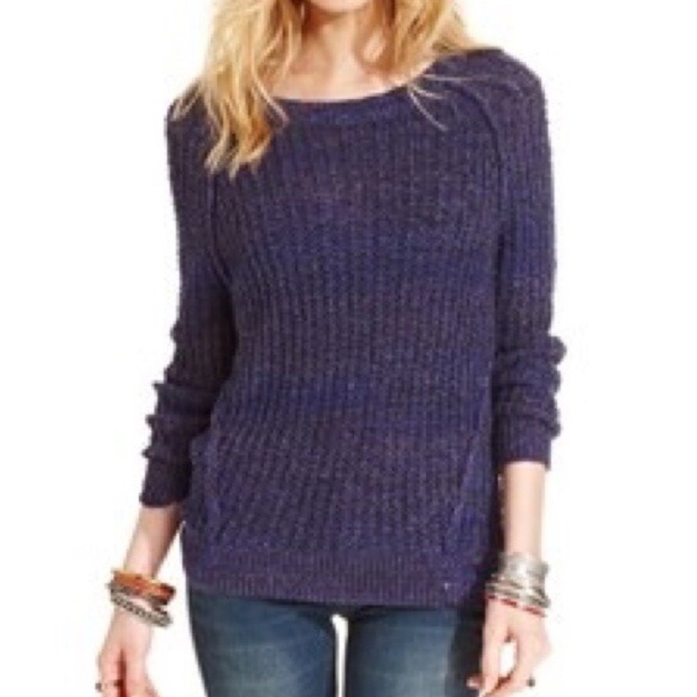 Free People Deep Blue Knit Pullover Sweater NWT